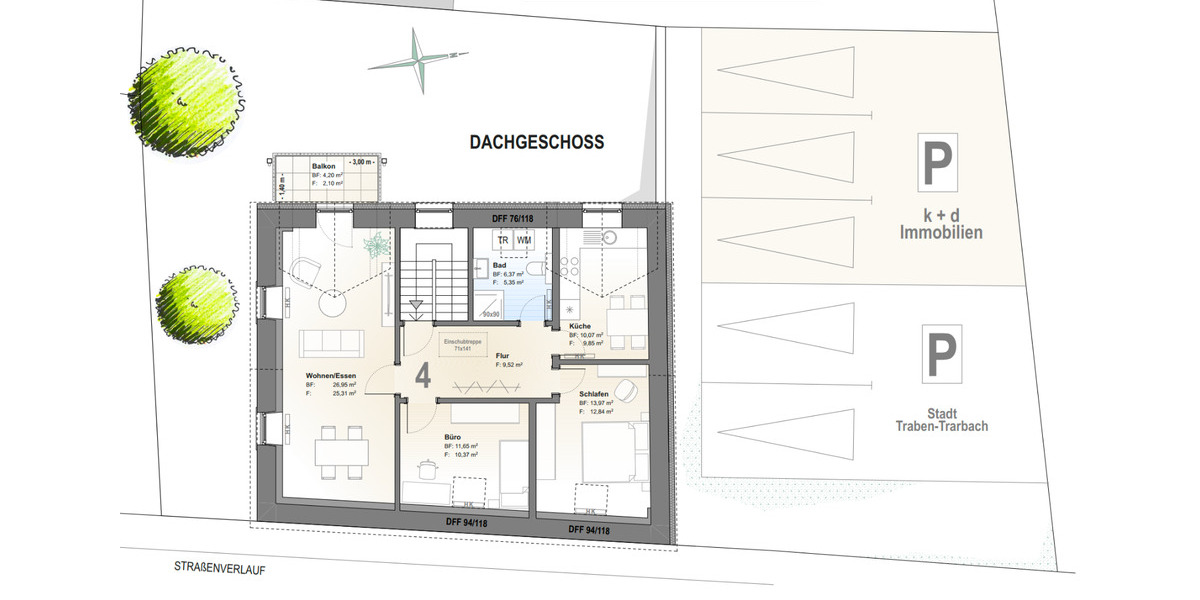 Dachgeschoßwohnung Peterswald-Löffelscheid Löffelscheid - 3 Zimmer, 75 m&sup2;, 900&euro; | Angebot:25830730