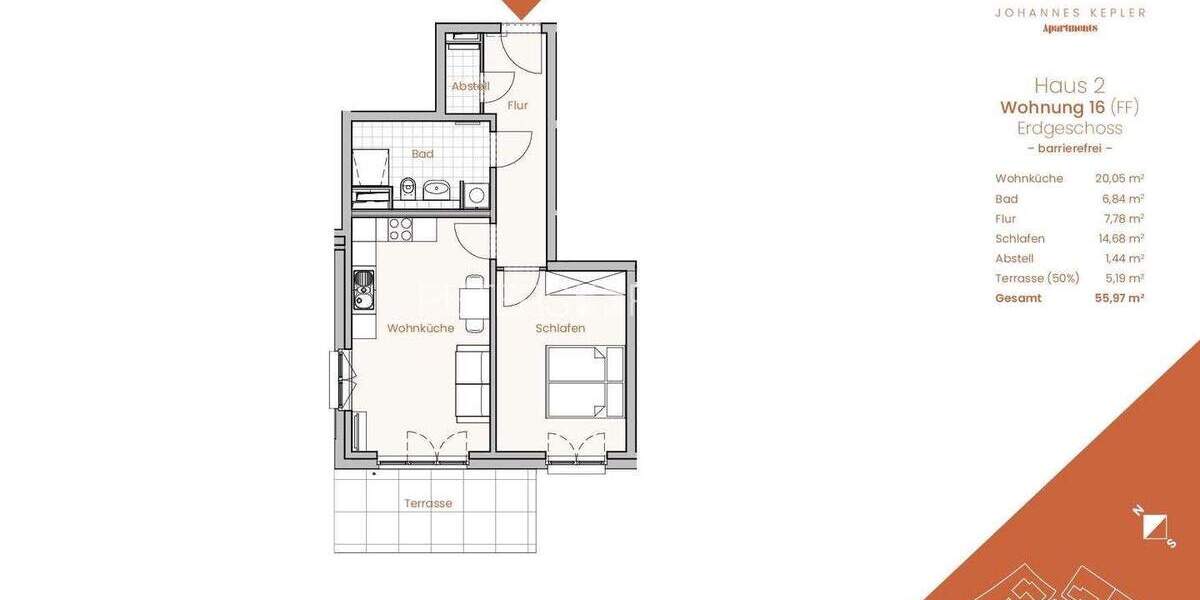 Etagenwohnung Lübeck St. Gertrud - 2 Zimmer, 56 m&sup2;, 839&euro; | Angebot:25142203