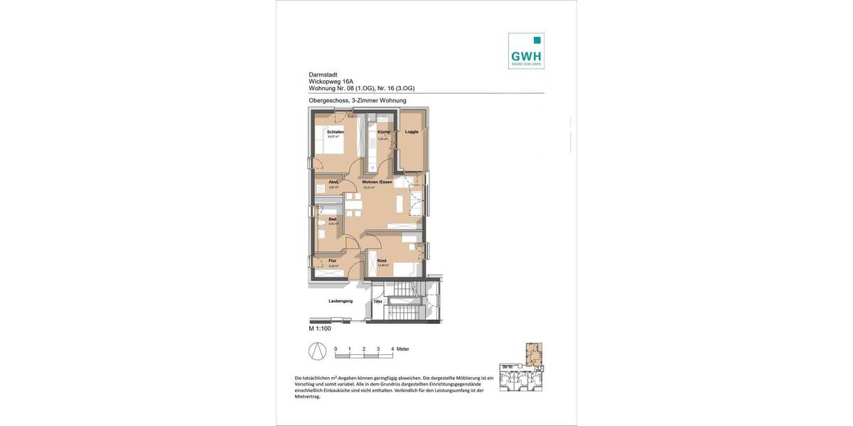 Etagenwohnung Darmstadt Kranichstein - 3 Zimmer, 75 m&sup2;, 959&euro; | Angebot:26160474