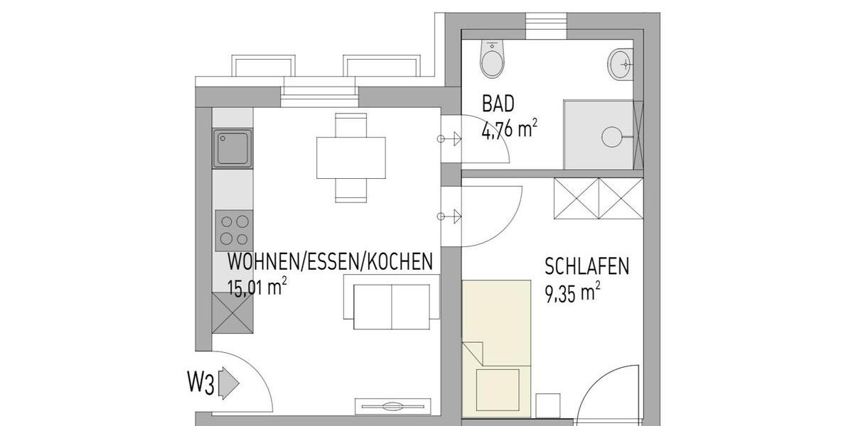Erdgeschoßwohnung Markt Schwaben - 2 Zimmer, 35 m&sup2;, 1.100&euro; | Angebot:26621778