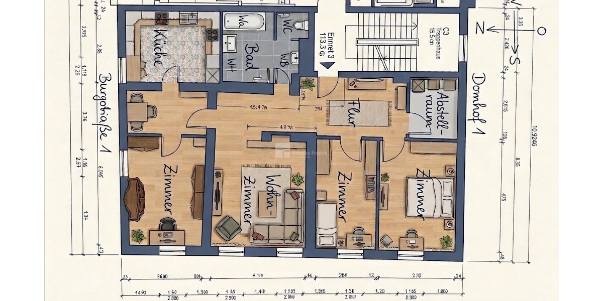 Grundriss Änderung 4 Zimmer Wohnung Altstadt Schelfstadt - Etagenwohnung Schwerin Schelfstadt | Angebot:26178951