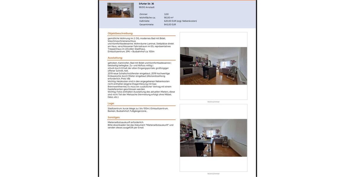 Etagenwohnung Arnstadt - 3 Zimmer, 90 m&sup2;, 620&euro; | Angebot:23422849