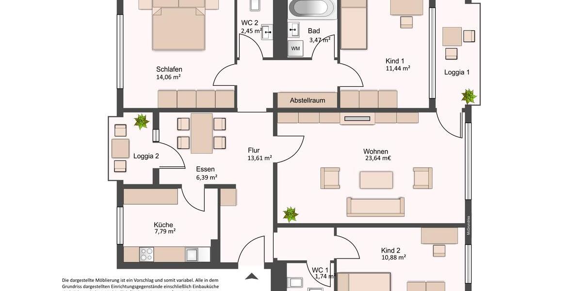 Etagenwohnung Darmstadt Darmstadt-Nord - 3.5 Zimmer, 101 m&sup2;, 1.127&euro; | Angebot:26632628