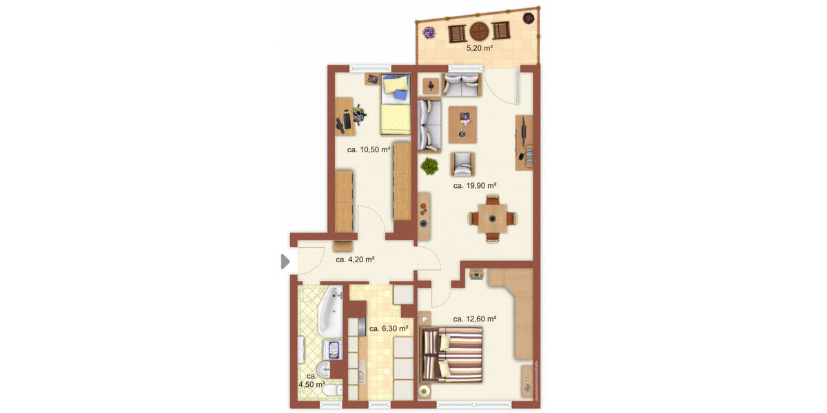 Etagenwohnung Merseburg - 3 Zimmer, 61 m&sup2;, 391&euro; | Angebot:26202292