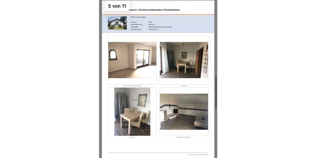 Etagenwohnung Lohmar - 2 Zimmer, 84 m&sup2;, 924&euro; | Angebot:25918398