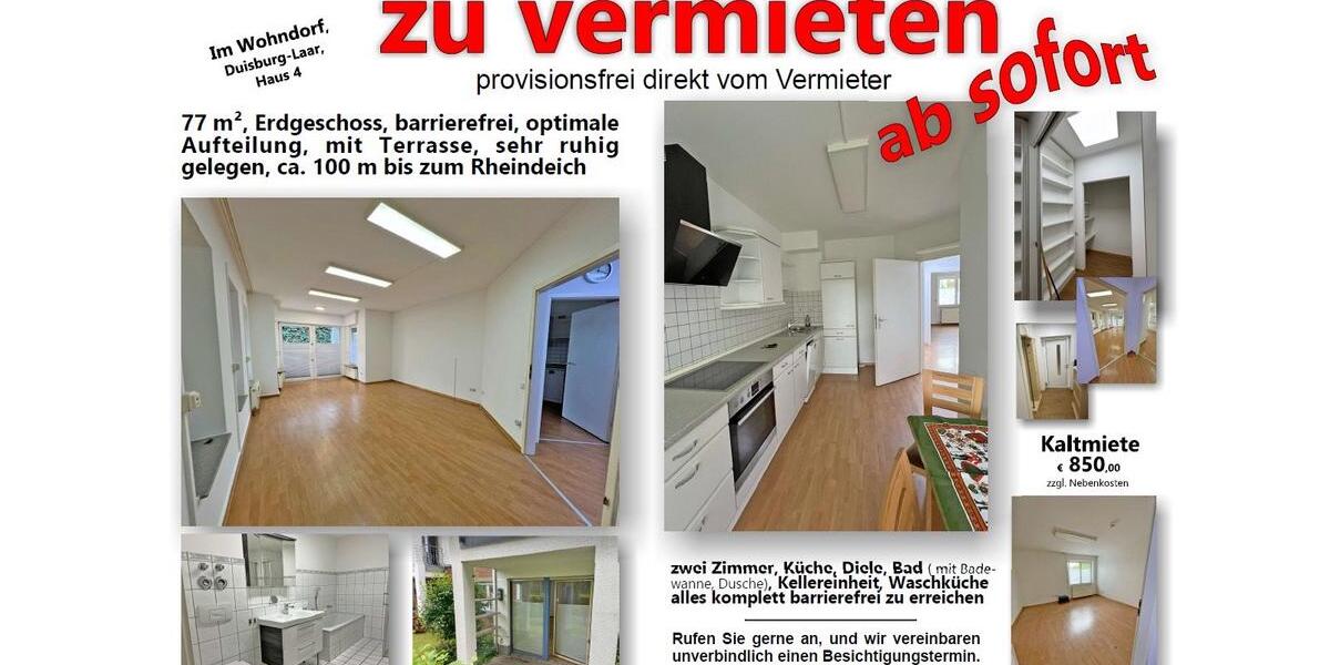 Ab sofort frei WOHNUNG für SENIOREN, 77 qm, Wohndorf-Laar, EG 2 zimmer