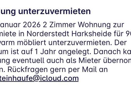 Biete Wohnung mit Balkon in Norderstedt zur Untermiete 2 zimmer