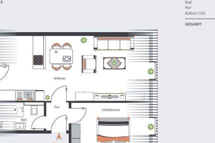 Wohnung Dillingen - 2 Zimmer, 46 m&sup2;, 530&euro; | Angebot:24850128