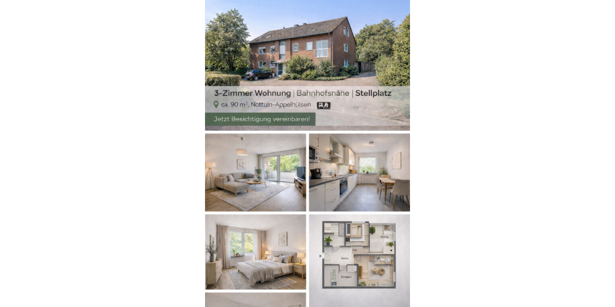 Hochparterre Nottuln - 3 Zimmer, 89 m&sup2;, 1.050&euro; | Angebot:25350862