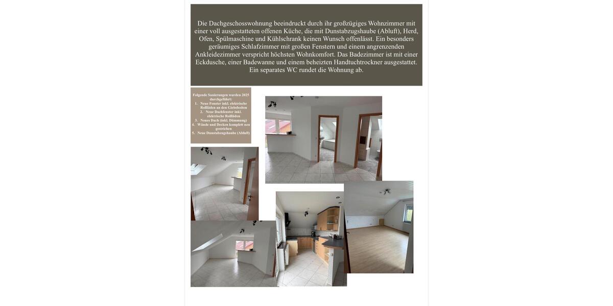 Dachgeschoßwohnung Rosengarten - 2.5 Zimmer, 72 m&sup2;, 600&euro; | Angebot:26613932