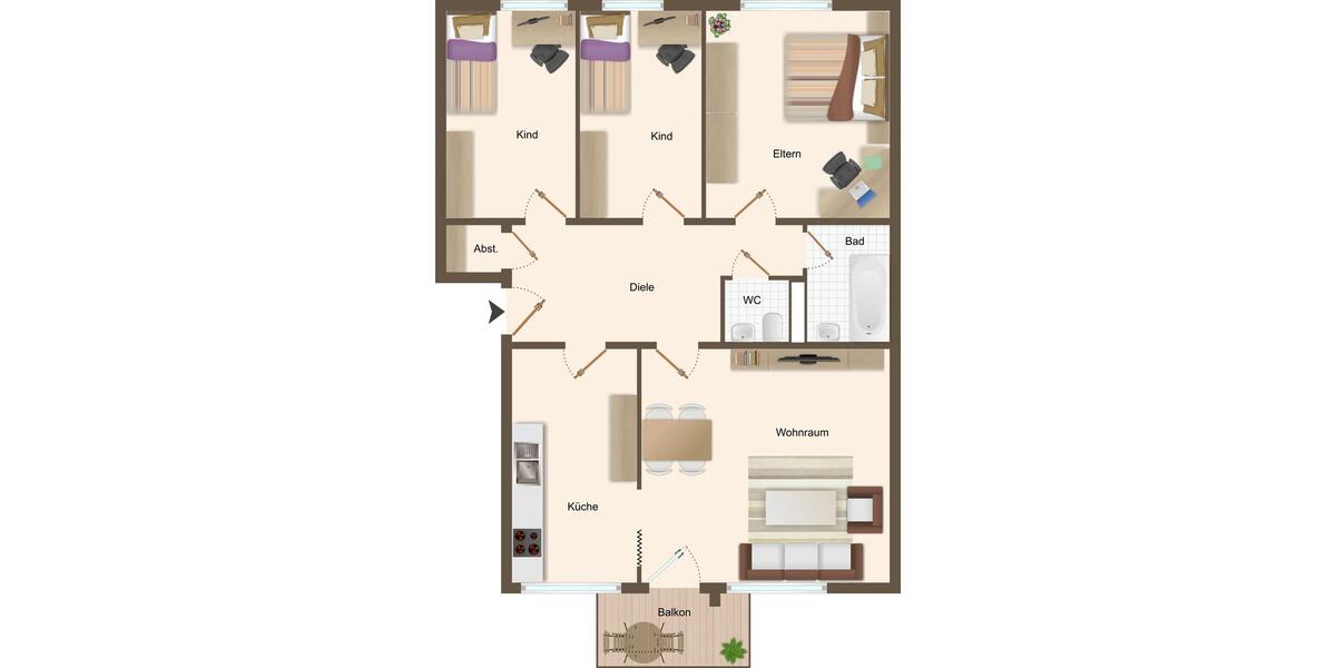 Etagenwohnung Herford Falkendiek - 4 Zimmer, 80 m&sup2;, 597&euro; | Angebot:25381972