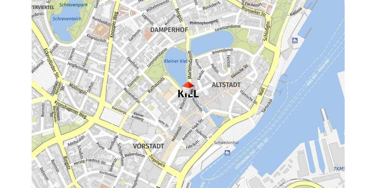 Etagenwohnung Kiel Vorstadt - 2 Zimmer, 50 m&sup2;, 440&euro; | Angebot:25895443