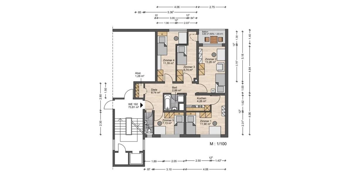Etagenwohnung München Bogenhausen - 5 Zimmer, 73 m&sup2;, 690&euro; | Angebot:26363034