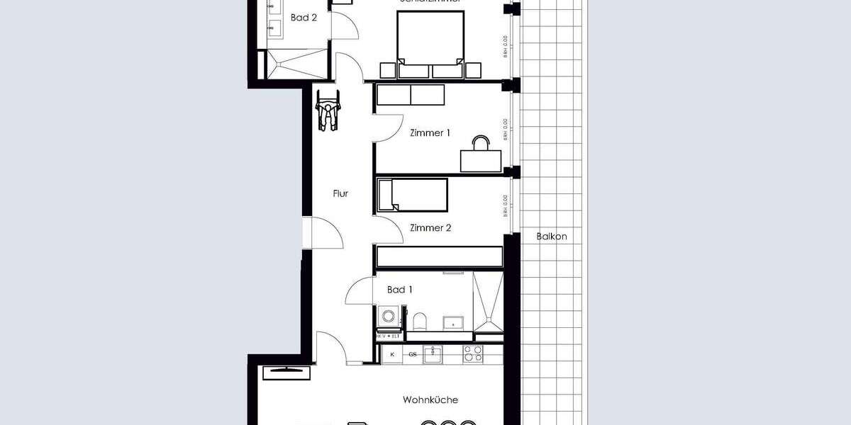 Etagenwohnung Bruchsal - 4 Zimmer, 124 m&sup2;, 1.490&euro; | Angebot:22528173