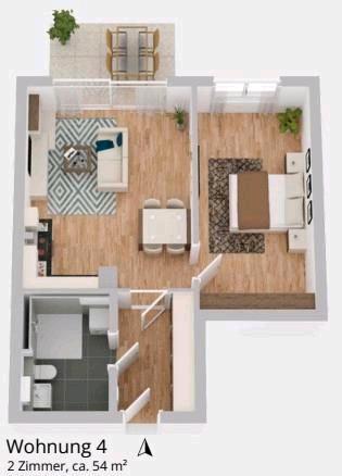 Erdgeschoßwohnung Münster Münster-Südost - 2 Zimmer, 54 m&sup2;, 1.286&euro; | Angebot:26137170