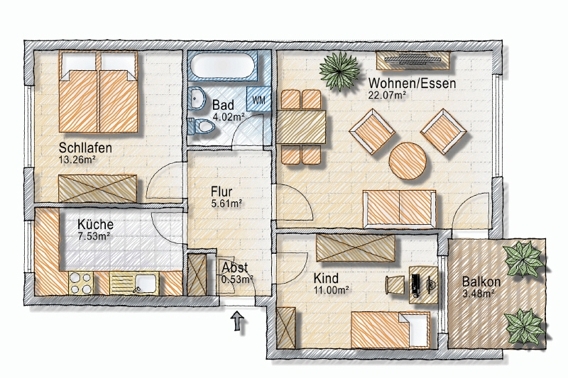 BALKON – BELETAGE – SUPER SCHNITT – GROSSES WOHNZIMMER – EINBAUKÜCHE – WANNENBAD – PKW-STELLPLATZ - Etagenwohnung Borna Zedtlitz | Angebot:27297840