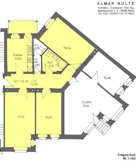 Etagenwohnung Erfurt Andreasvorstadt - 3 Zimmer, 83 m&sup2;, 750&euro; | Angebot:25684387