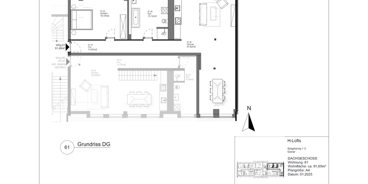 Dachgeschoßwohnung Goslar Jürgenohl - 2 Zimmer, 92 m&sup2;, 990&euro; | Angebot:24463441