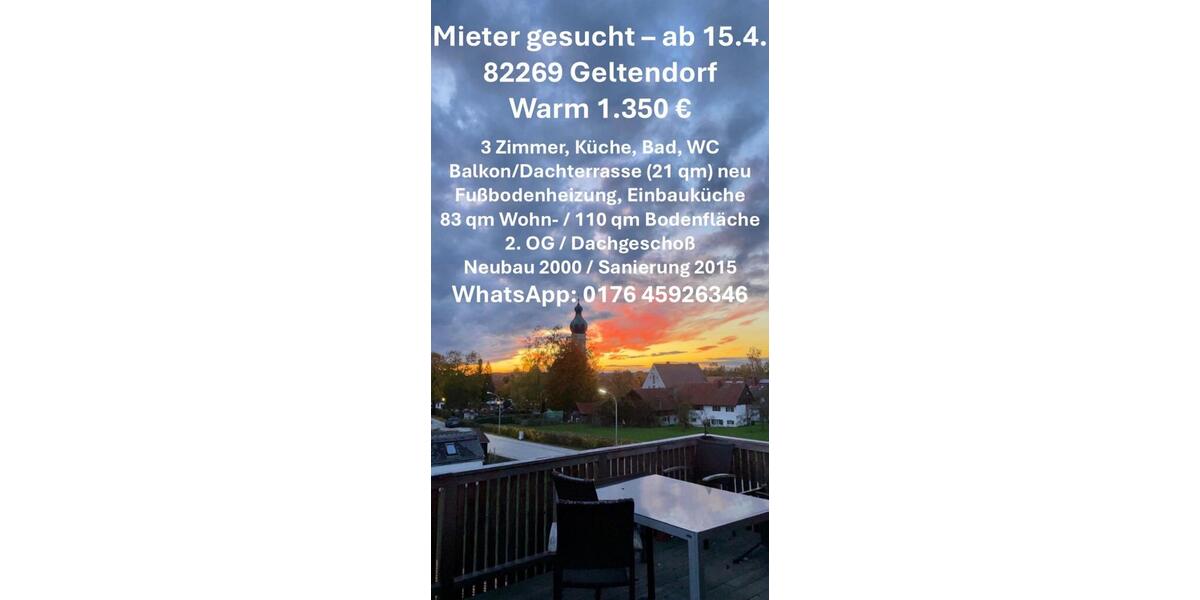 Dachgeschoßwohnung Geltendorf - 3 Zimmer, 83 m&sup2;, 1.120&euro; | Angebot:25162744