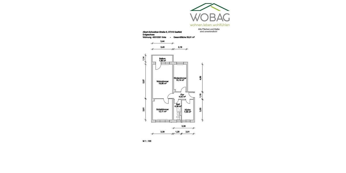 Etagenwohnung Saalfeld (Saale) - 3 Zimmer, 60 m&sup2;, 362&euro; | Angebot:26476626