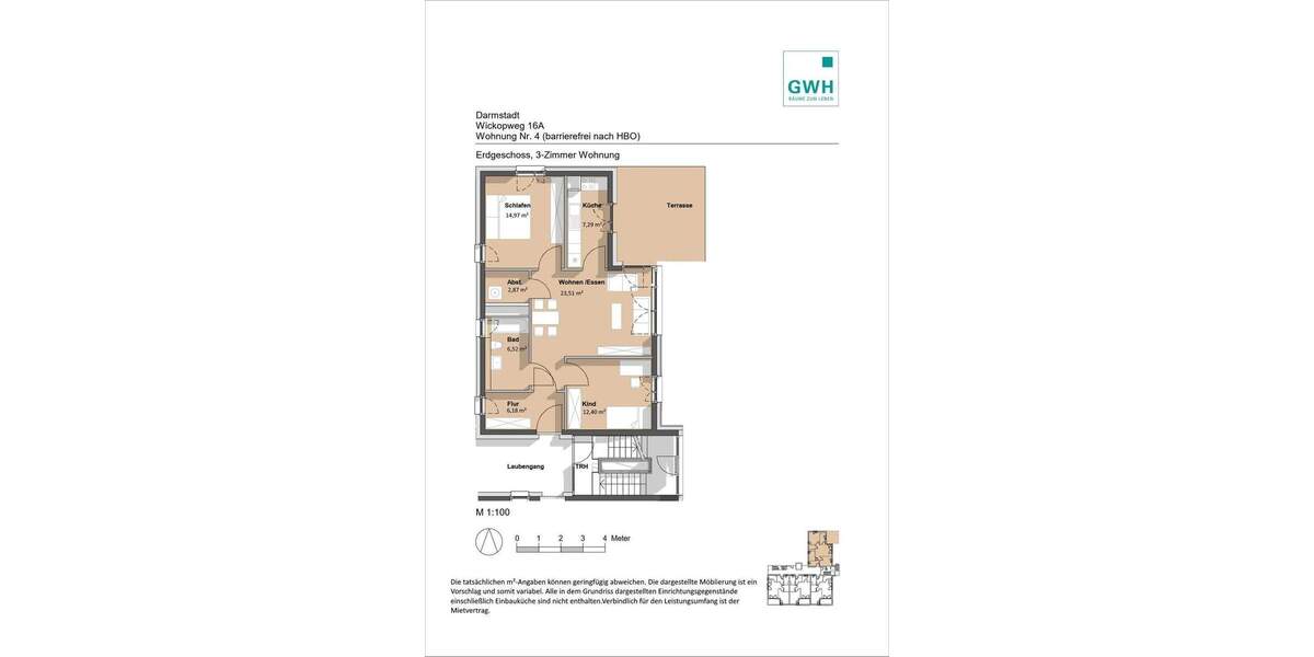 Etagenwohnung Darmstadt Kranichstein - 3 Zimmer, 78 m&sup2;, 999&euro; | Angebot:25820642