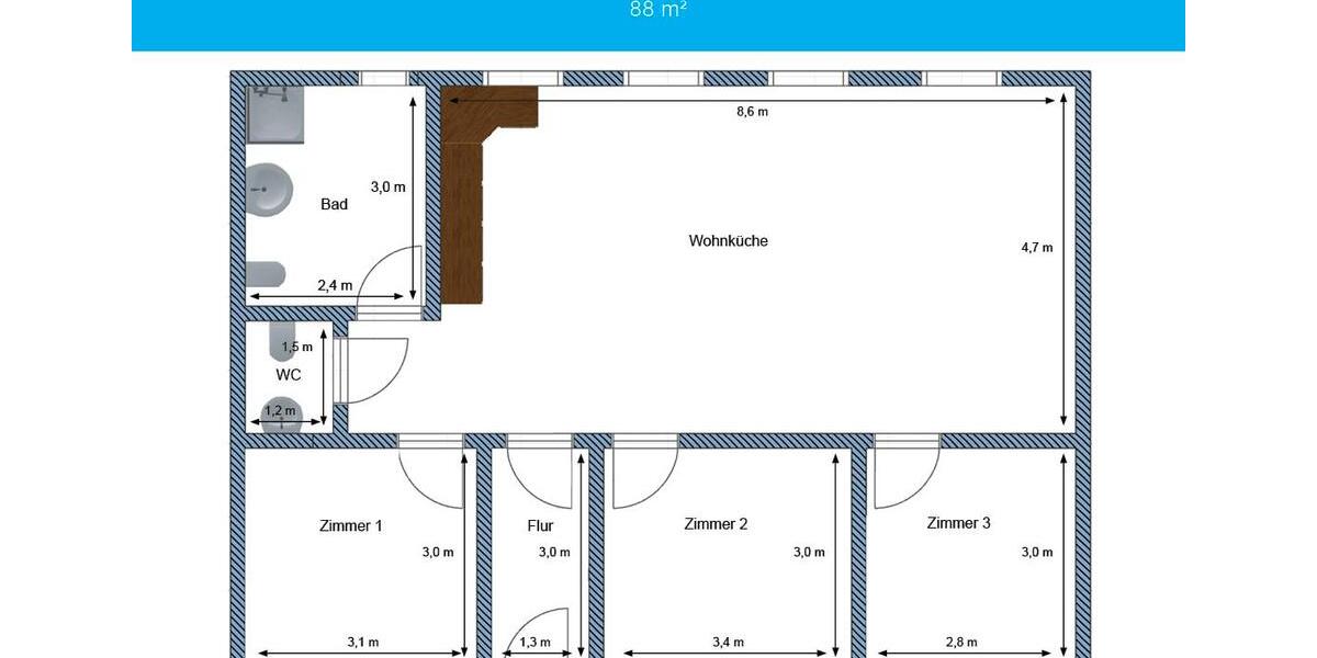 Etagenwohnung Hohenwestedt - 4 Zimmer, 88 m&sup2;, 1.130&euro; | Angebot:26578762