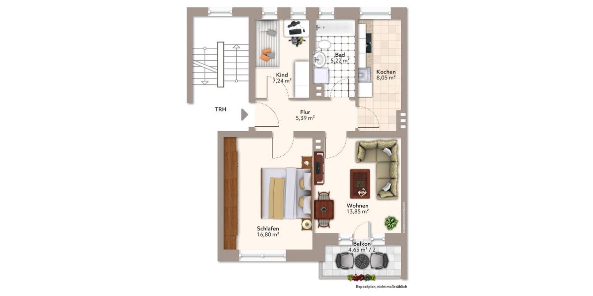 Etagenwohnung Magdeburg Diesdorf - 3 Zimmer, 59 m&sup2;, 412&euro; | Angebot:25999386