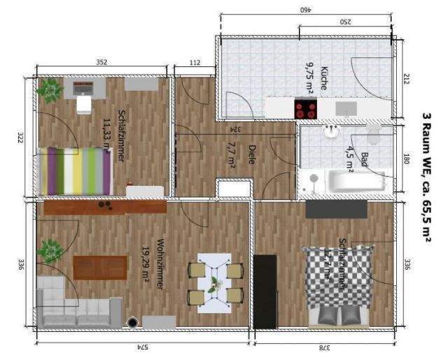 Etagenwohnung Leisnig Kroptewitz - 3 Zimmer, 65 m&sup2;, 355&euro; | Angebot:25688923