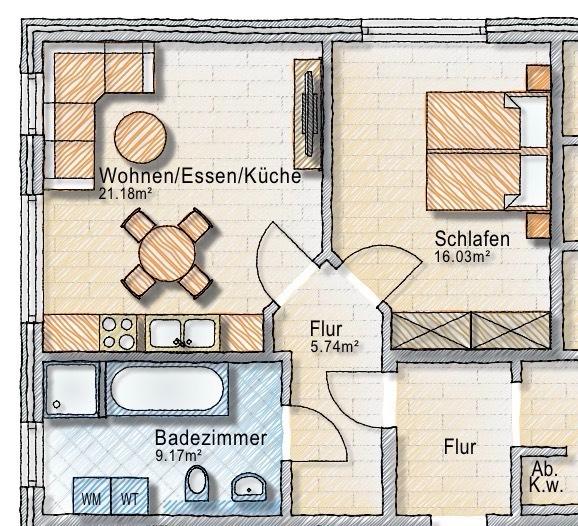Etagenwohnung Storkow (Mark) - 2 Zimmer, 54 m&sup2;, 570&euro; | Angebot:25751487