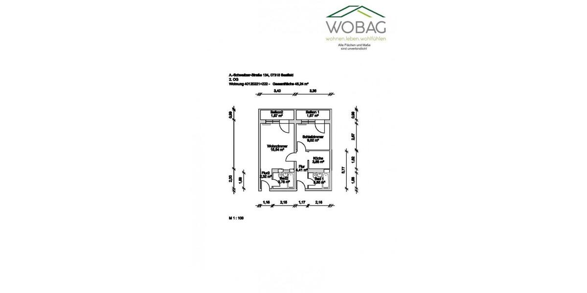 Etagenwohnung Saalfeld (Saale) - 2 Zimmer, 47 m&sup2;, 291&euro; | Angebot:26476625
