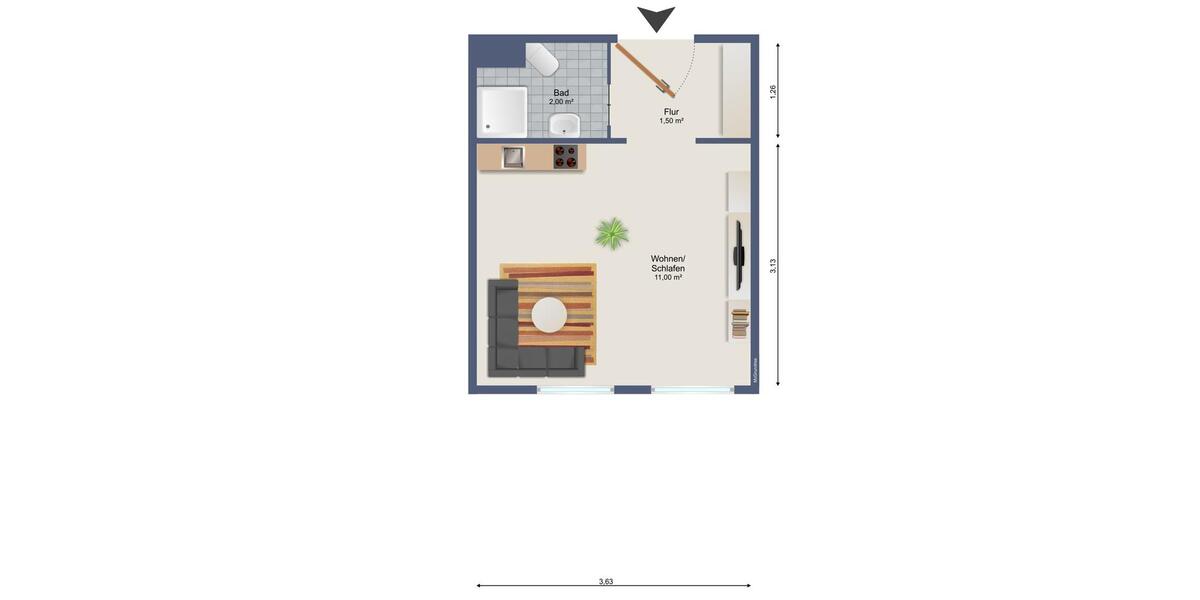 Etagenwohnung Wilhelmshaven Aldenburg - 1 Zimmer, 14 m&sup2;, 250&euro; | Angebot:26629399