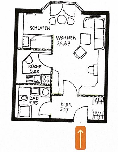 Kleine 1 Raum Wohnung mit Schlafnische und Aufzug in Gera - Etagenwohnung Gera Bieblach-Ost | Angebot:26714339