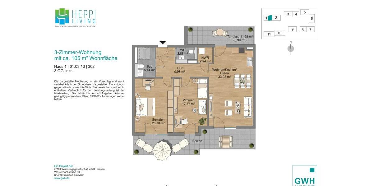 Etagenwohnung Heppenheim (Bergstraße) - 3 Zimmer, 105 m&sup2;, 1.199&euro; | Angebot:25806102