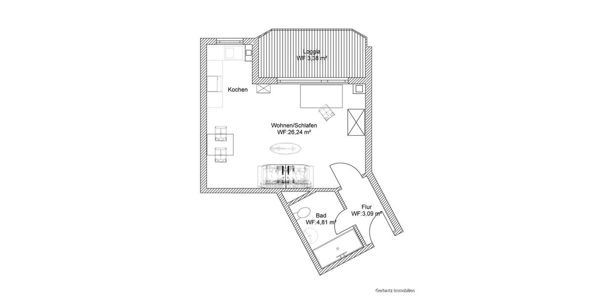 Etagenwohnung Vallendar - 1 Zimmer, 38 m&sup2;, 520&euro; | Angebot:24849311