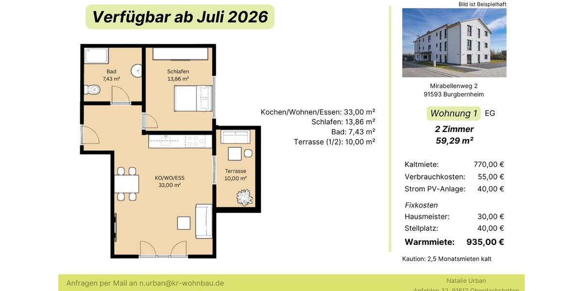 Erdgeschoßwohnung Burgbernheim - 2 Zimmer, 59 m&sup2;, 770&euro; | Angebot:26478241