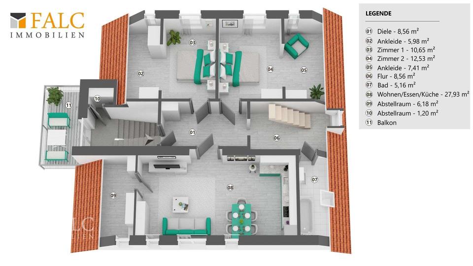 Dachgeschoßwohnung Varel - 3 Zimmer, 93 m&sup2;, 950&euro; | Angebot:26677632
