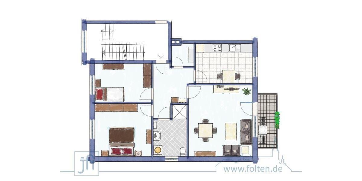 Etagenwohnung Leer (Ostfriesland) - 3 Zimmer, 76 m&sup2;, 595&euro; | Angebot:26662065
