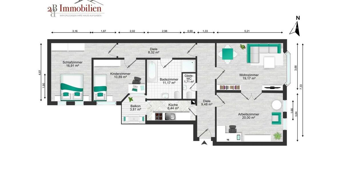 Etagenwohnung Magdeburg - 4 Zimmer, 108 m&sup2;, 805&euro; | Angebot:25959135