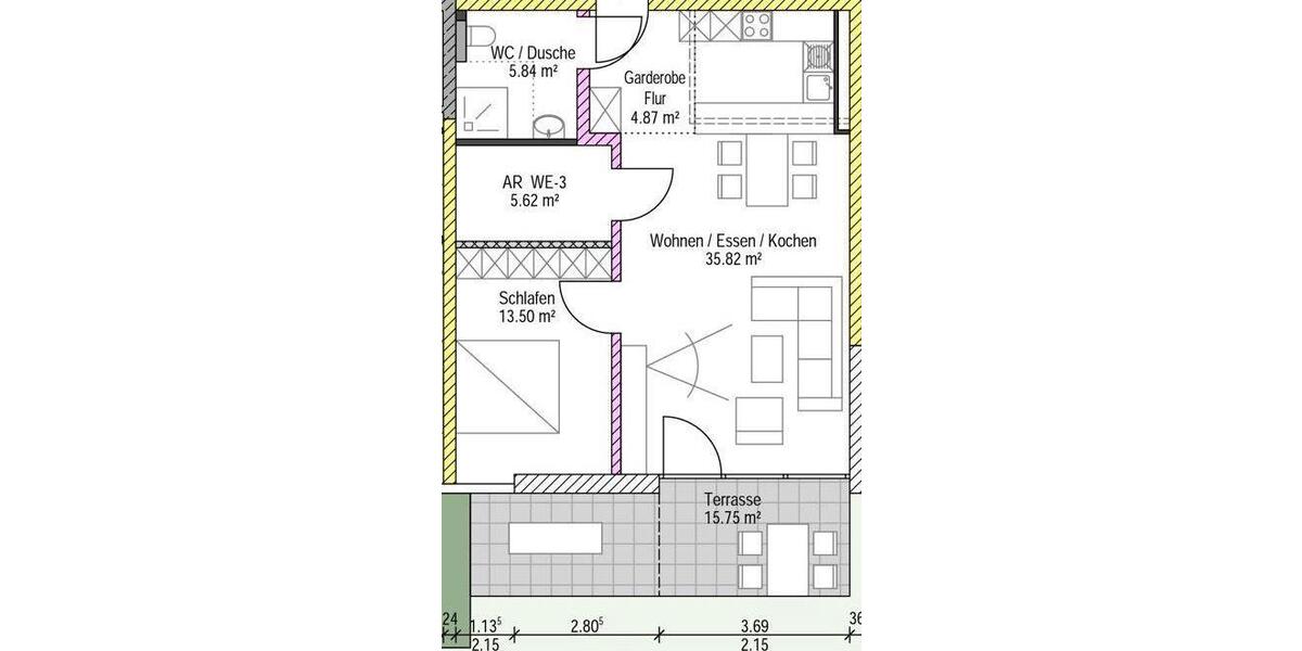 Moderne 2-Zimmer-Wohnung mit Terrasse, Einbauküche und Stellplatz 2 zimmer