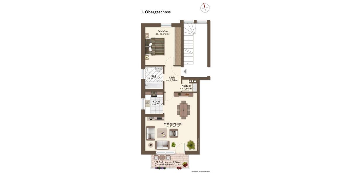 Etagenwohnung Bruckmühl - 2 Zimmer, 62 m&sup2;, 1.000&euro; | Angebot:26612639