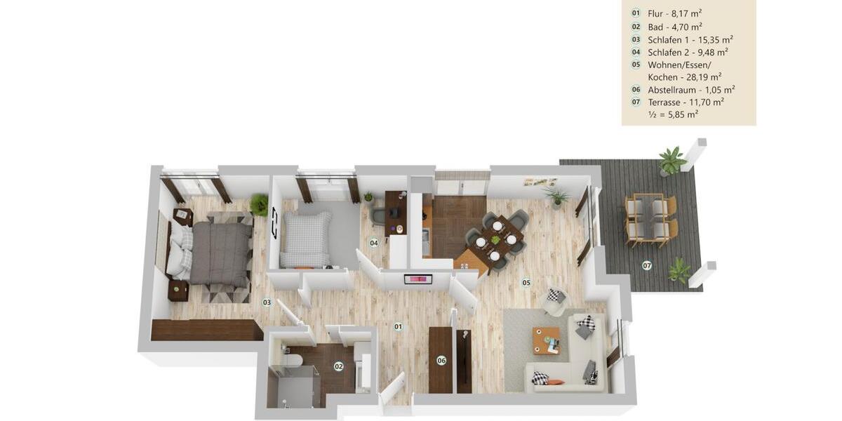 Erdgeschoßwohnung Bissendorf - 3 Zimmer, 73 m&sup2;, 830&euro; | Angebot:25960966