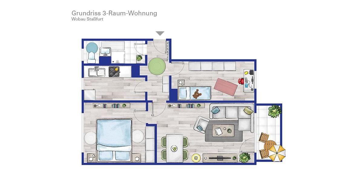 Etagenwohnung Staßfurt - 3 Zimmer, 60 m&sup2;, 391&euro; | Angebot:26262164