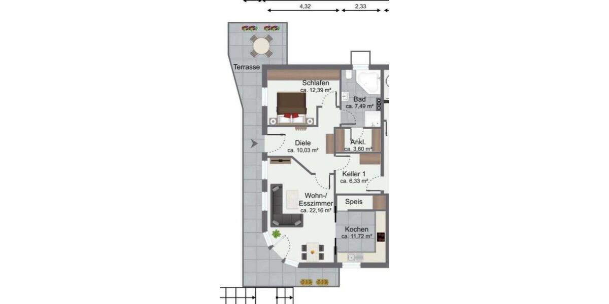 Erdgeschoßwohnung Weißbach - 2.5 Zimmer, 66 m&sup2;, 675&euro; | Angebot:26045350