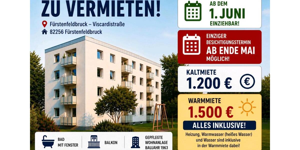 Erdgeschoßwohnung Fürstenfeldbruck - 3 Zimmer, 63 m&sup2;, 1.500&euro; | Angebot:26614942