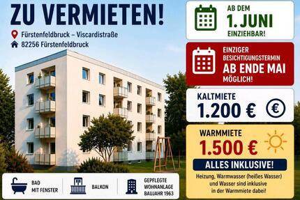 Wohnung Fürstenfeldbruck - 3 Zimmer, 63 m&sup2;, 1.500&euro; | Angebot:26614942