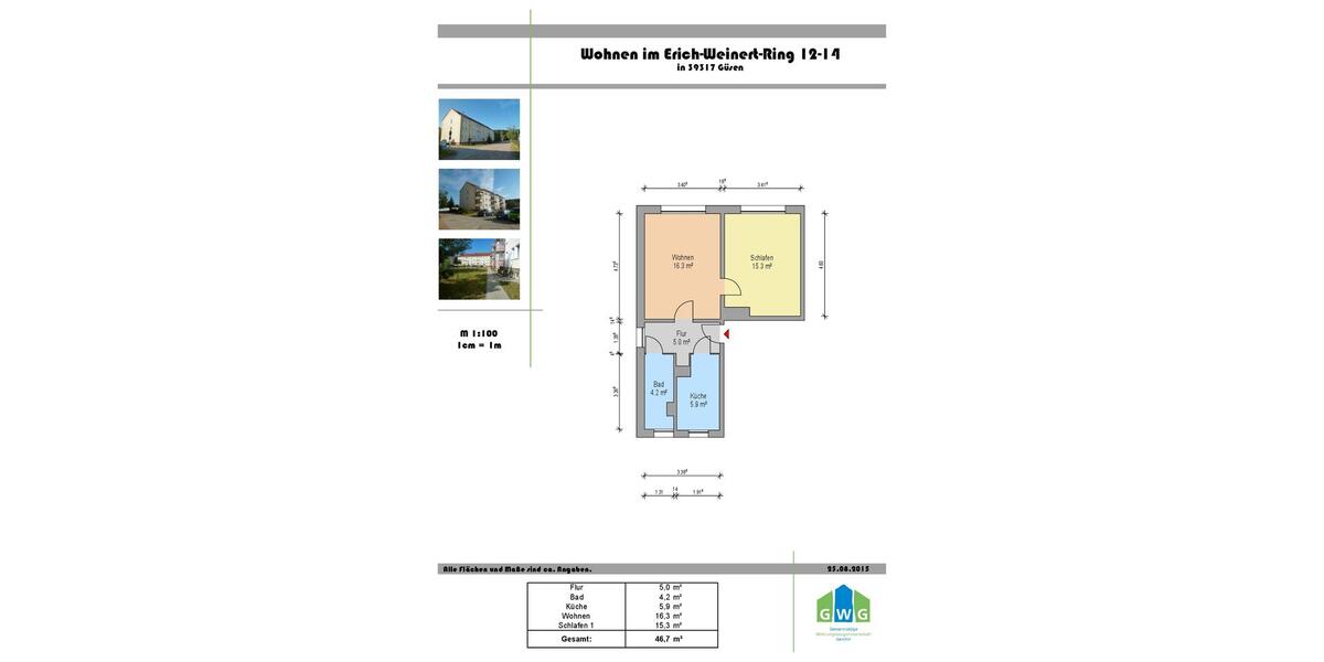 Etagenwohnung Elbe-Parey Parey - 2 Zimmer, 42 m&sup2;, 285&euro; | Angebot:25649980