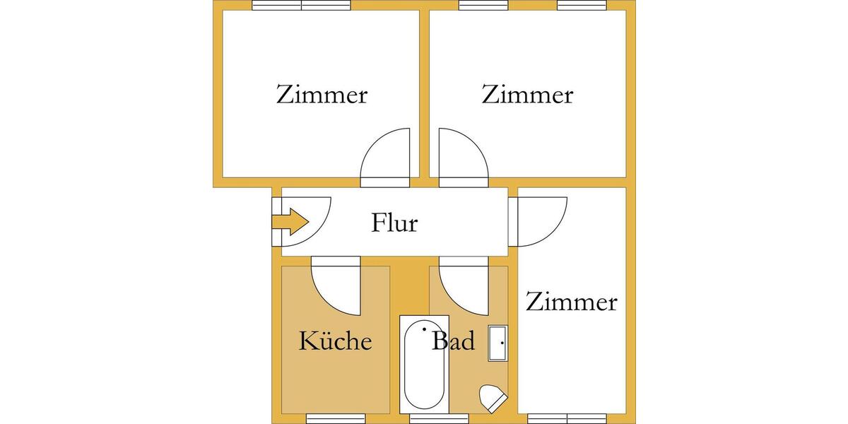 Etagenwohnung Köthen (Anhalt) - 3 Zimmer, 57 m&sup2;, 360&euro; | Angebot:26425421