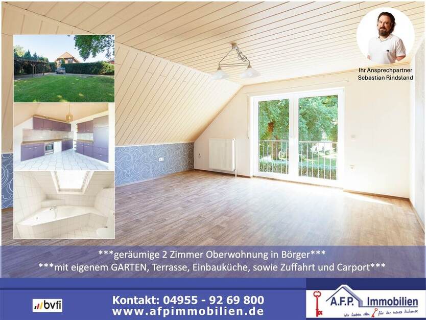 ***geräumige 2 Zimmer Oberwohnung mit EBK in Börger*** mit eigenem Garten, Terrasse, sowie Zufahrt und Carport 2 zimmer