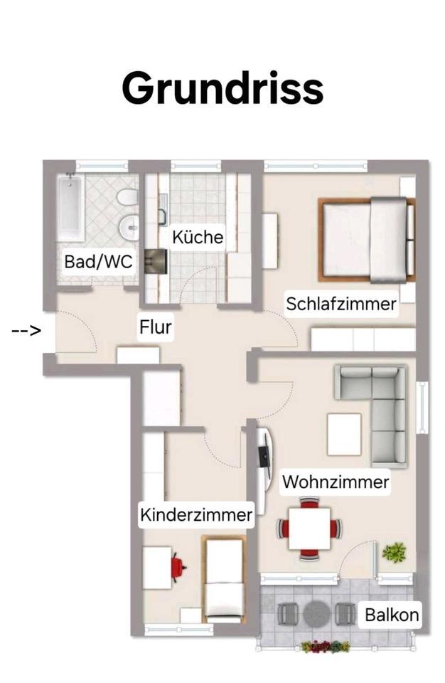 Wohnung 3ZKB in 90449
