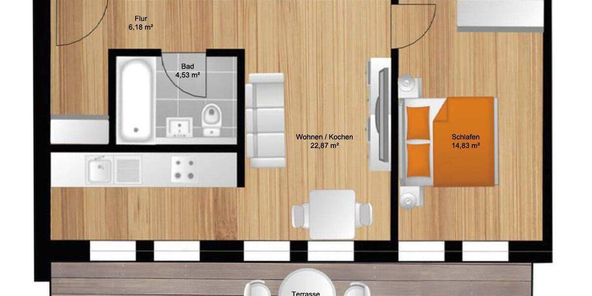 Terrassenwohnung Freital / Saalhausen Saalhausen - 2 Zimmer, 55 m&sup2;, 560&euro; | Angebot:25689308